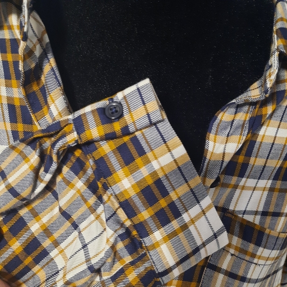 Rachel Roy Long Sleeve Navy Blue Dark Yellow Plaid BF Style Button Up Shirt - Picture 8 of 13